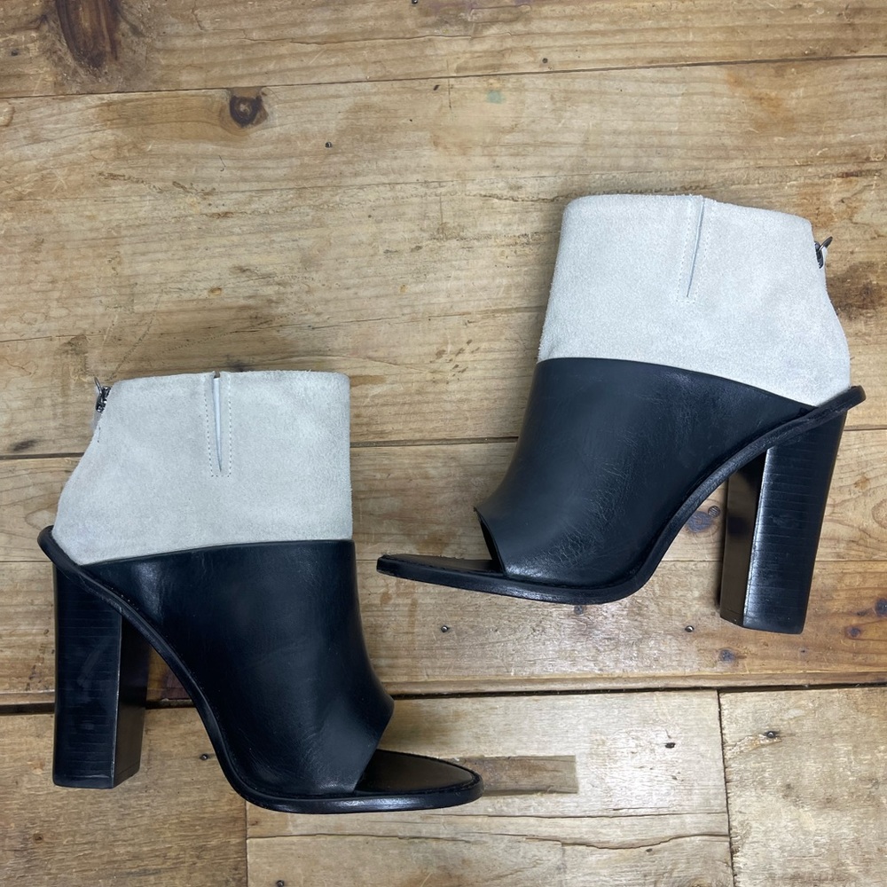 Tibi Black and Cream Two-Tone Open-Toe Ankle Booties - Picture 7 of 15